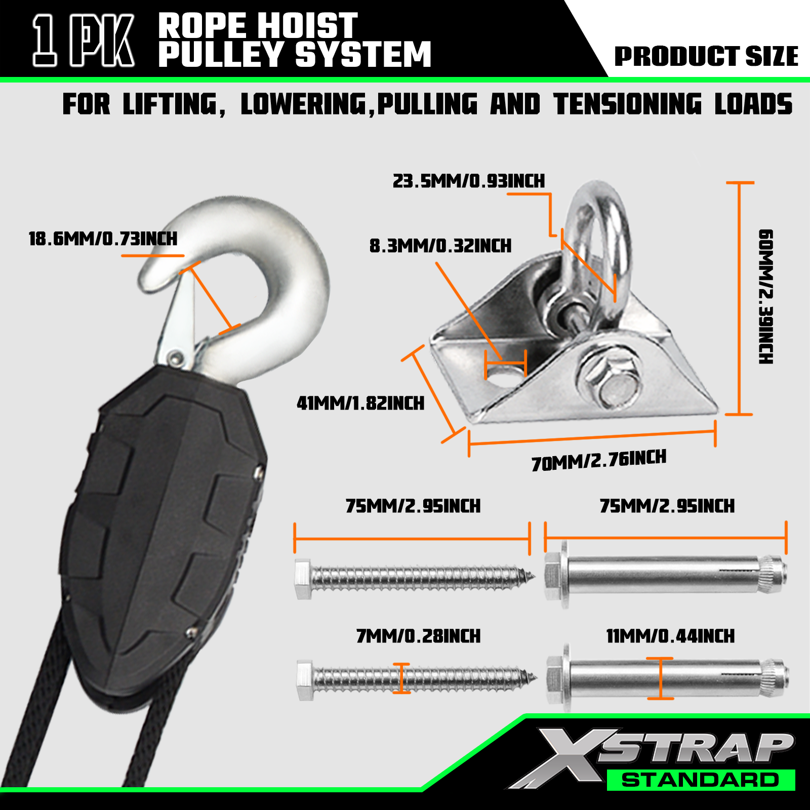 Xstrap AHLT0005 50 フィート ロープ ホイスト プーリー システム 1000LB