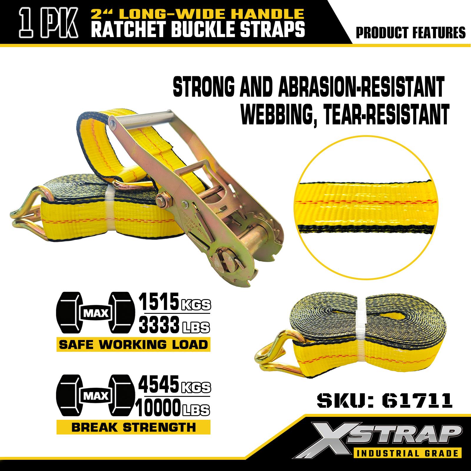 Xstrap 61711 2インチ 長さ30フィート ワイドハンドル ラチェットバックルストラップ ワイヤーフック付き 破断強度10,000ポンド (1パック)