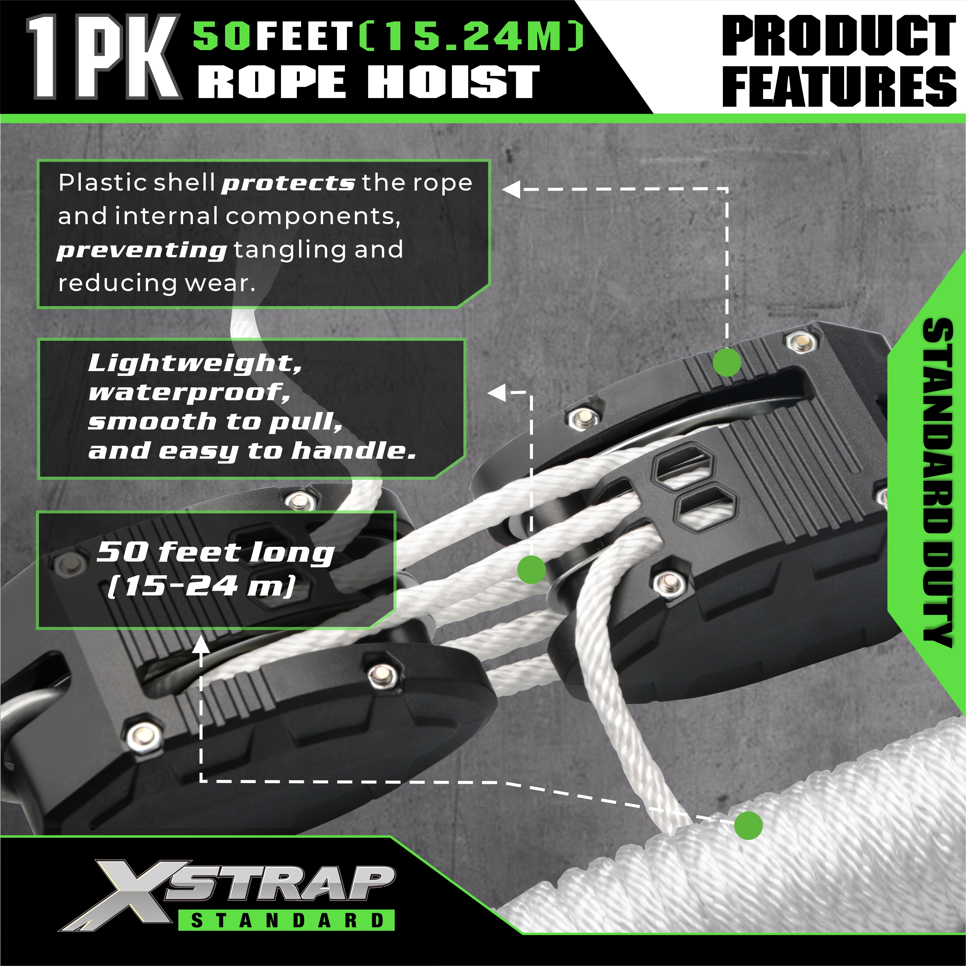 XSTRAP AHLT0003 ホワイトロープホイストプーリーシステム 1000LB 容量