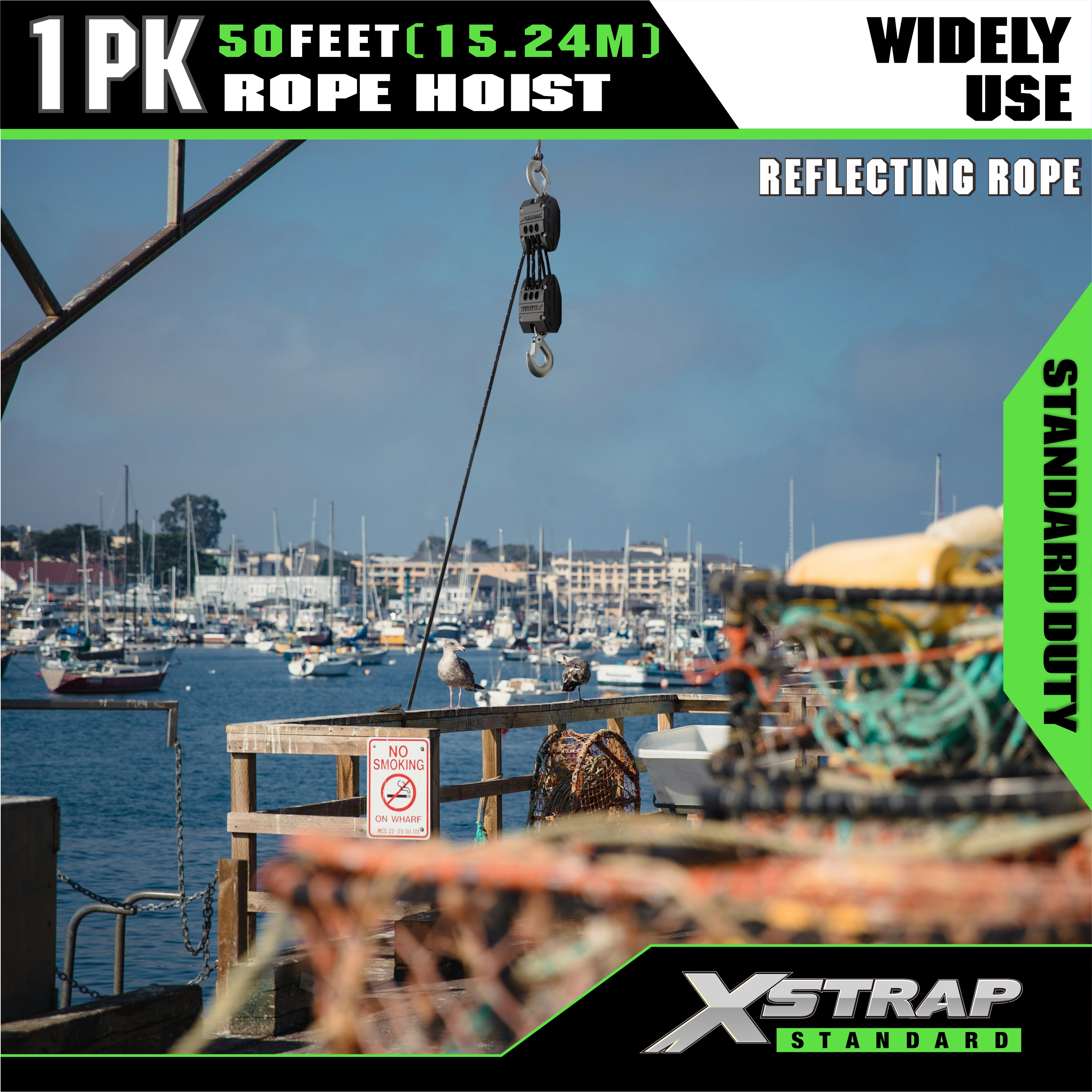XSTRAP AHLT0003-反射ブラック ロープホイストプーリーシステム 1000LB