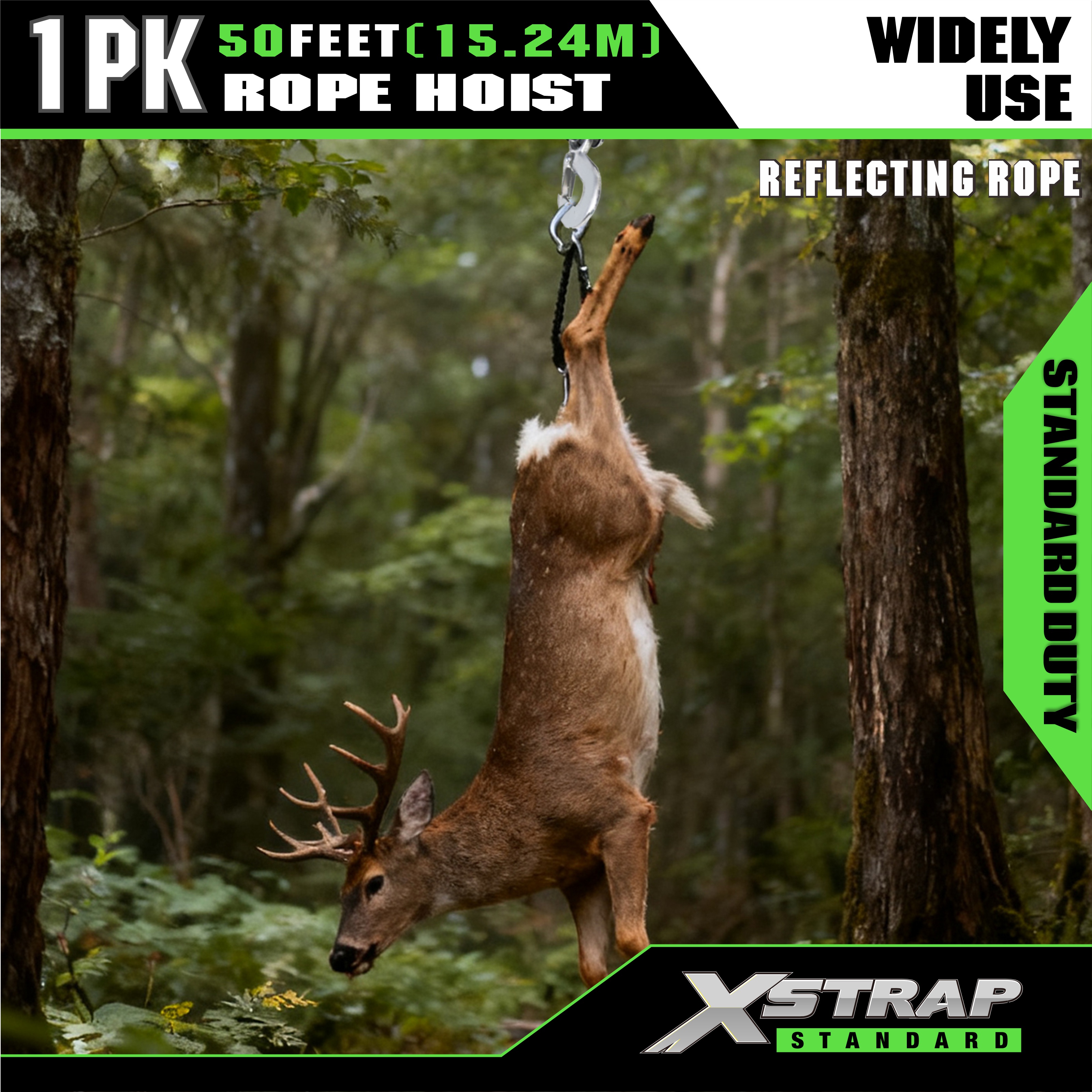 XSTRAP AHLT0003-反射ブラック ロープホイストプーリーシステム 1000LB