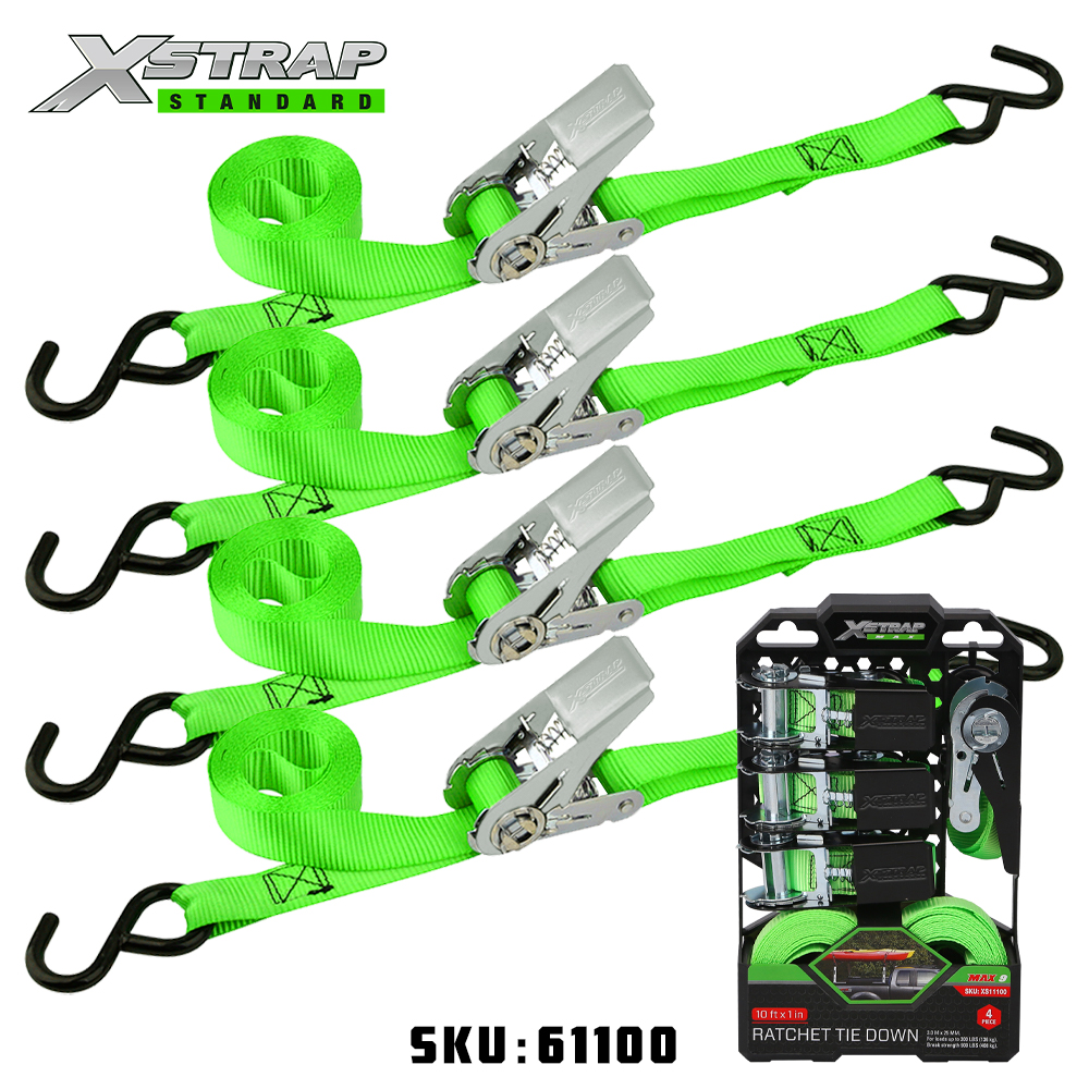 Xstrap 61100 1 インチ x 15 フィート 4PK ラチェット タイダウン 500ポンド SWL