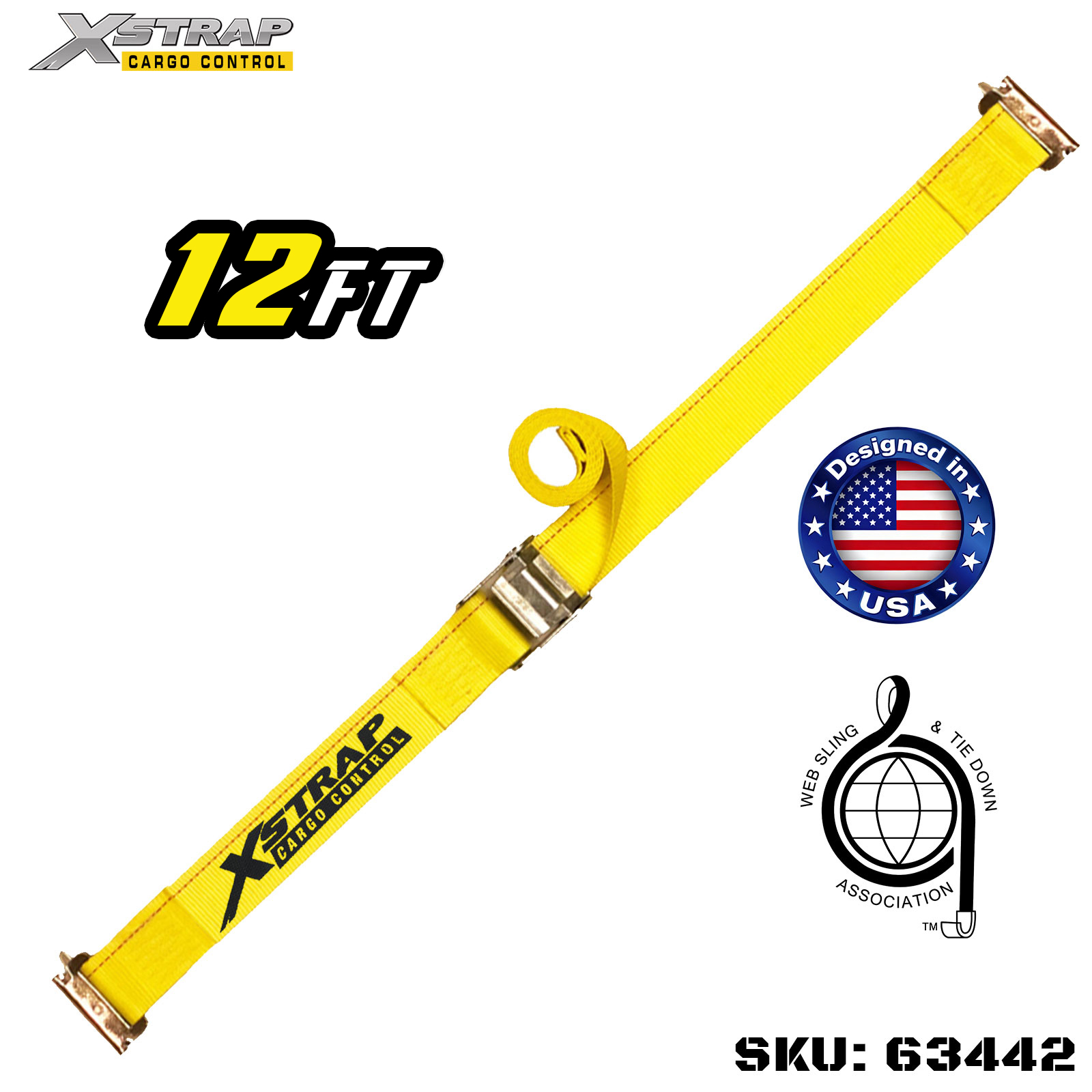 Xstrap 63442 2 インチ x 12 フィート 1PK カム バックル ストラップ スプリング E フィッティング 1000ポンド SWL 付き