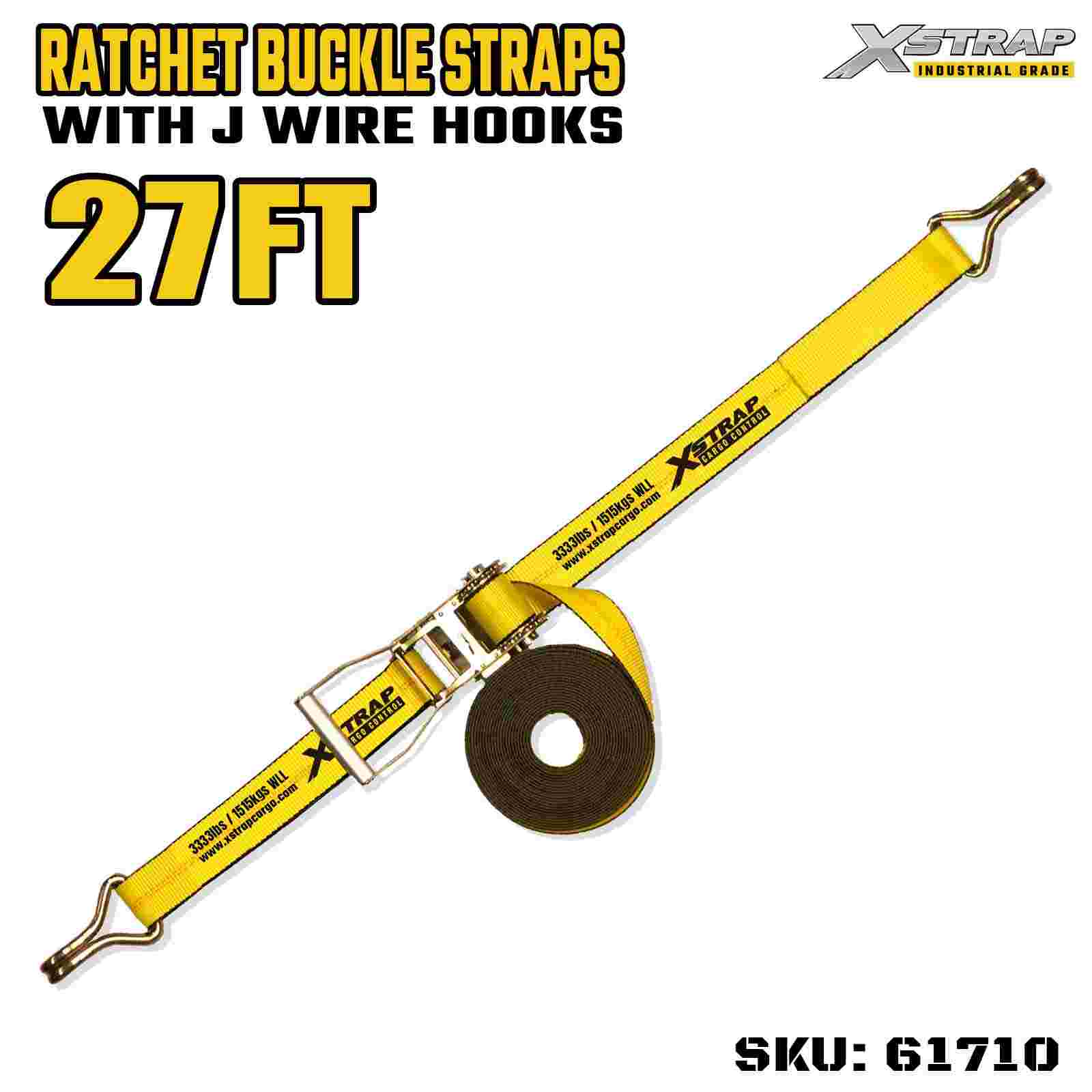 Xstrap 61710 長さ2インチ 27フィート ワイドハンドル ラチェットバックルストラップ ワイヤーフック付き 耐荷重10,000ポンド (1パック)