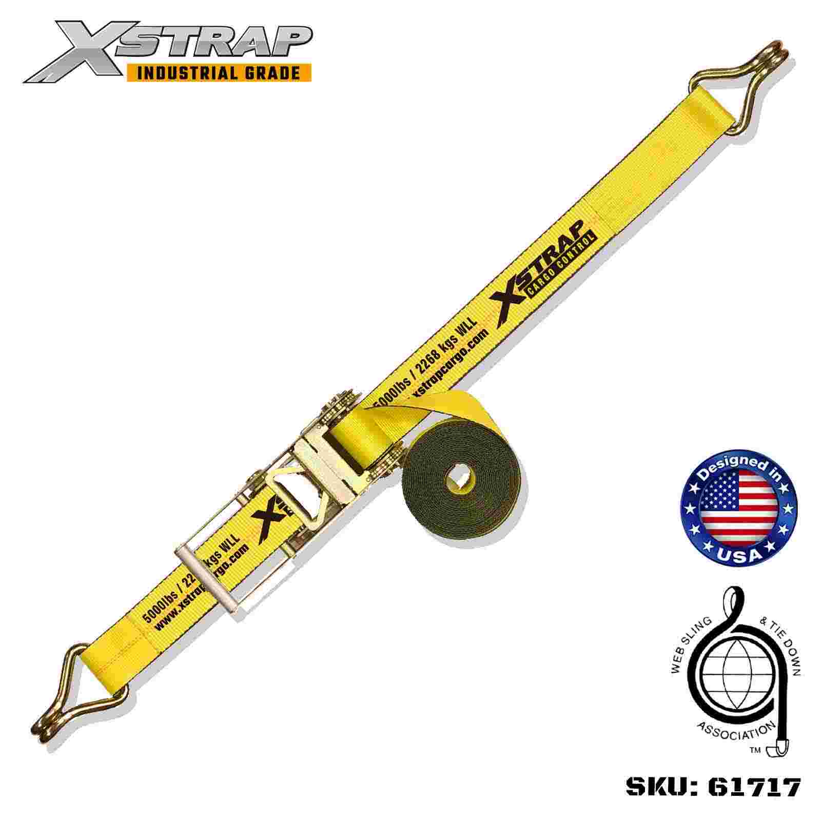 Xstrap 61717 3 インチ x 30 フィート ラチェット バックル ストラップ ワイヤー フック付き 破断強度 15,000 ポンド (1 パック)