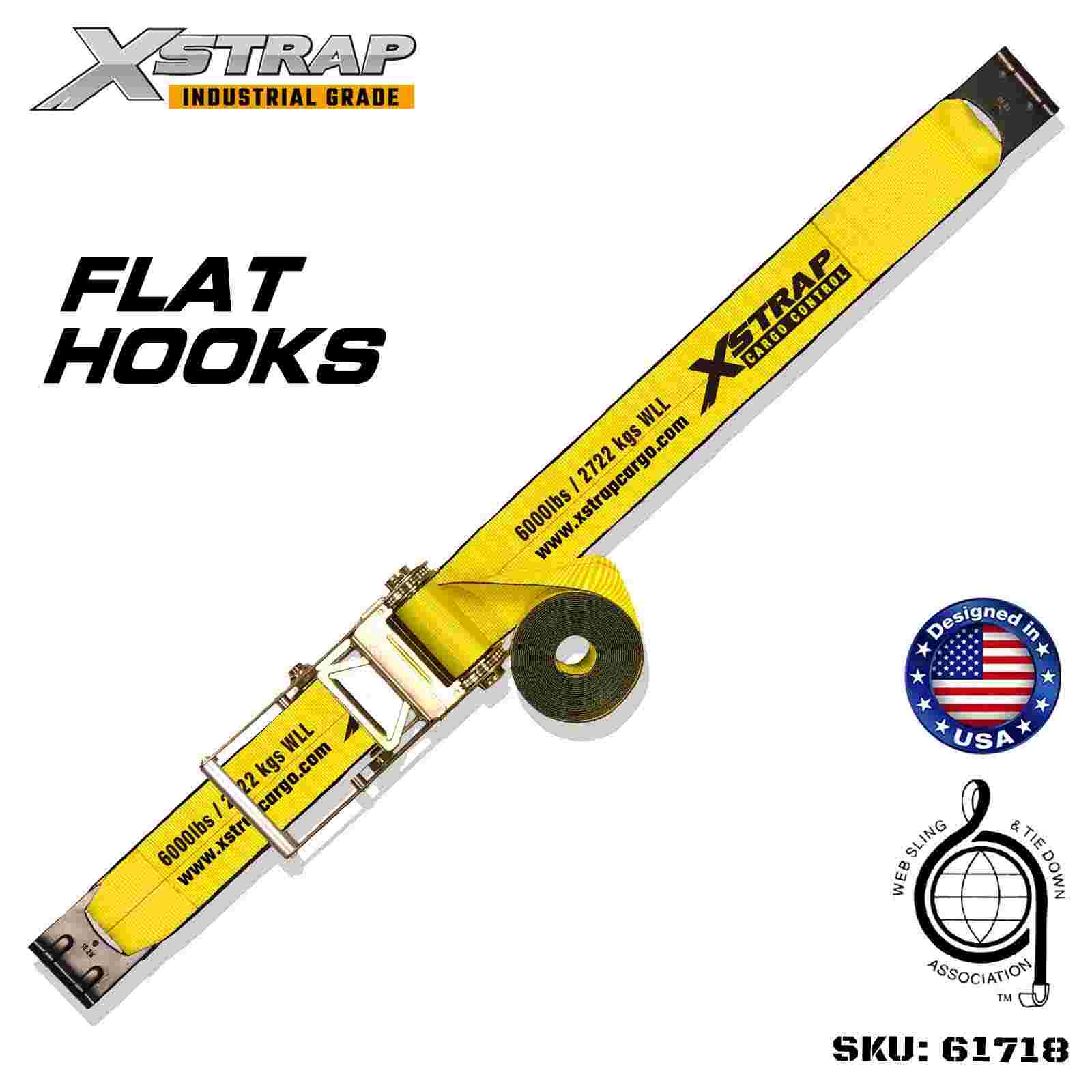 Xstrap 61718 4 インチ × 27 フィート ラチェット バックル ストラップ フラット フック付き 破断強度 18,000 ポンド (1 パック)