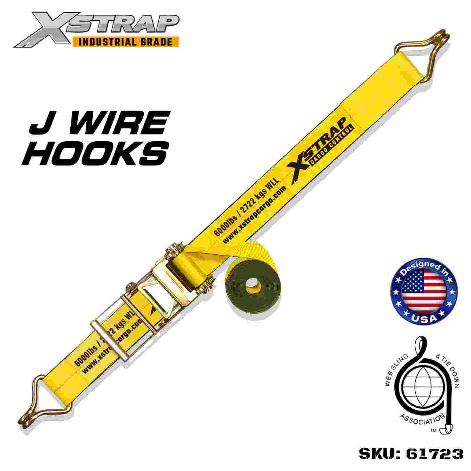 Xstrap 61723 4 インチ × 30 フィート ラチェット バックル ストラップ ワイヤー フック付き 破断強度 18,000 ポンド (1 パック)