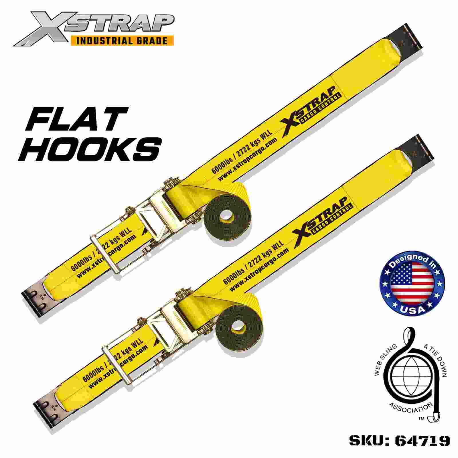 Xstrap 64719 4 インチ × 30 フィート ラチェット バックル ストラップ フラット フック付き 破断強度 18,000 ポンド (2 パック)
