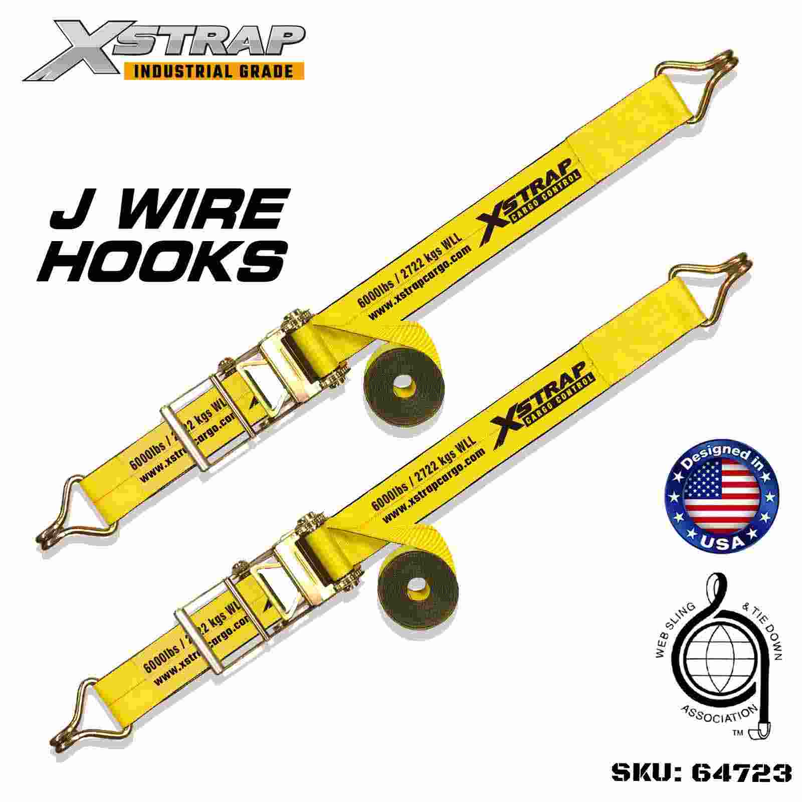Xstrap 64723 4 インチ × 30 フィート ラチェット バックル ストラップ ワイヤー フック付き 破断強度 18,000 ポンド (2 パック)