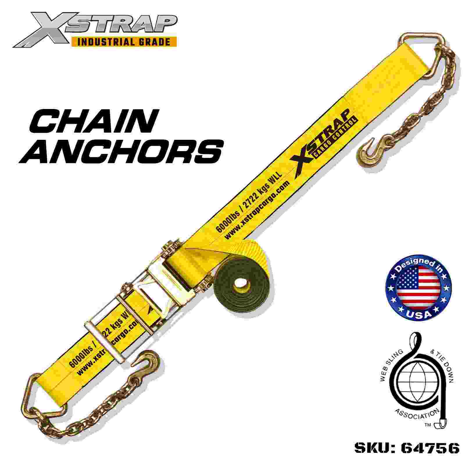 Xstrap 64756 4インチ × 50フィート ラチェット バックル ストラップ チェーン アンカー付き 破断強度 18,000 ポンド (1 パック)