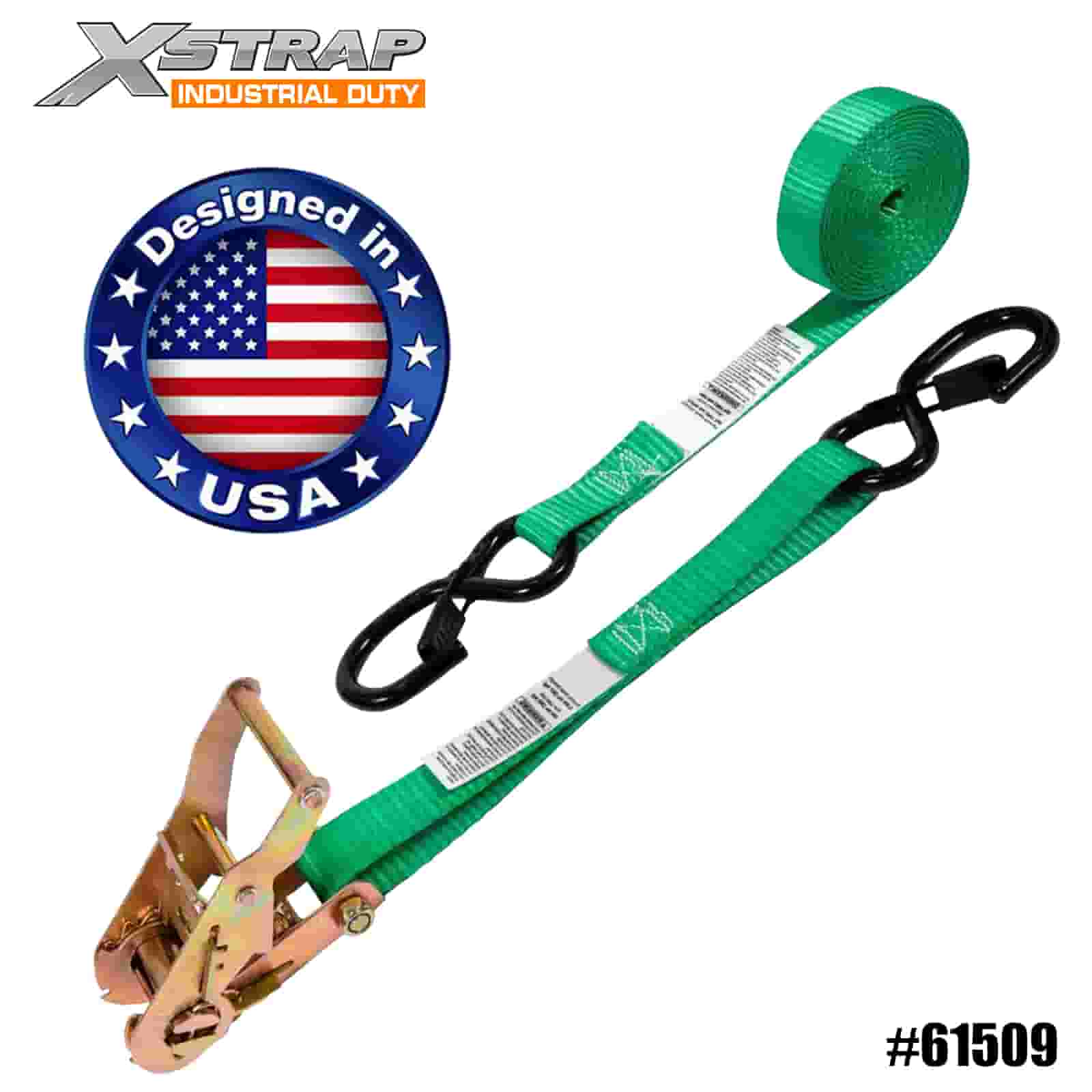 Xstrap 61509 1 インチ x 15 フィート 4PK ラチェット ストラップ 安全 S フック付き 400ポンド SWL