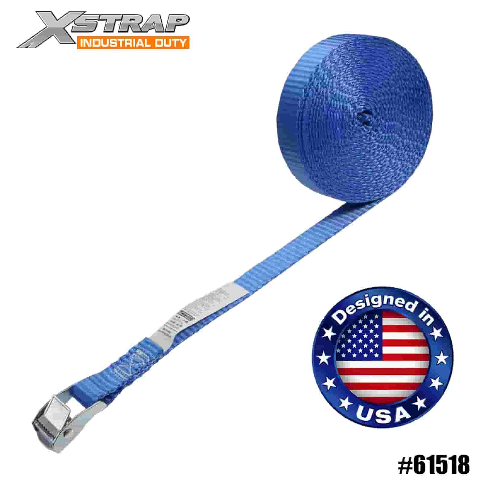 Xstrap 61518 1 インチ x 15 フィート ブルー エンドレス カム バックル ストラップ 166ポンド SWL